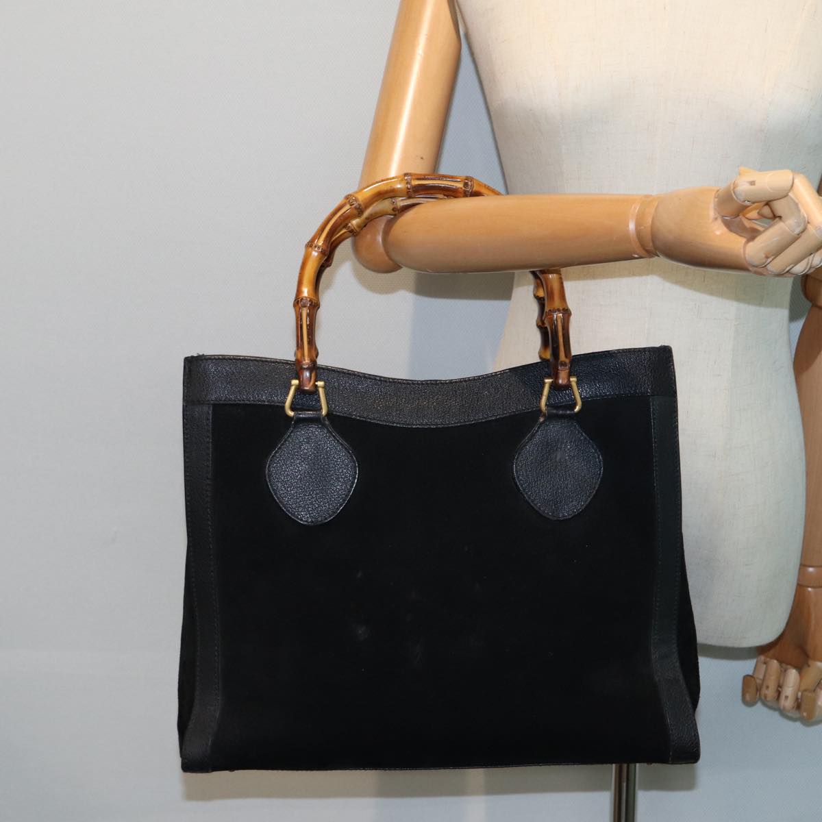 GUCCI Bamboo Hand Bag Suede Leather Black 002 1186 0260 81329