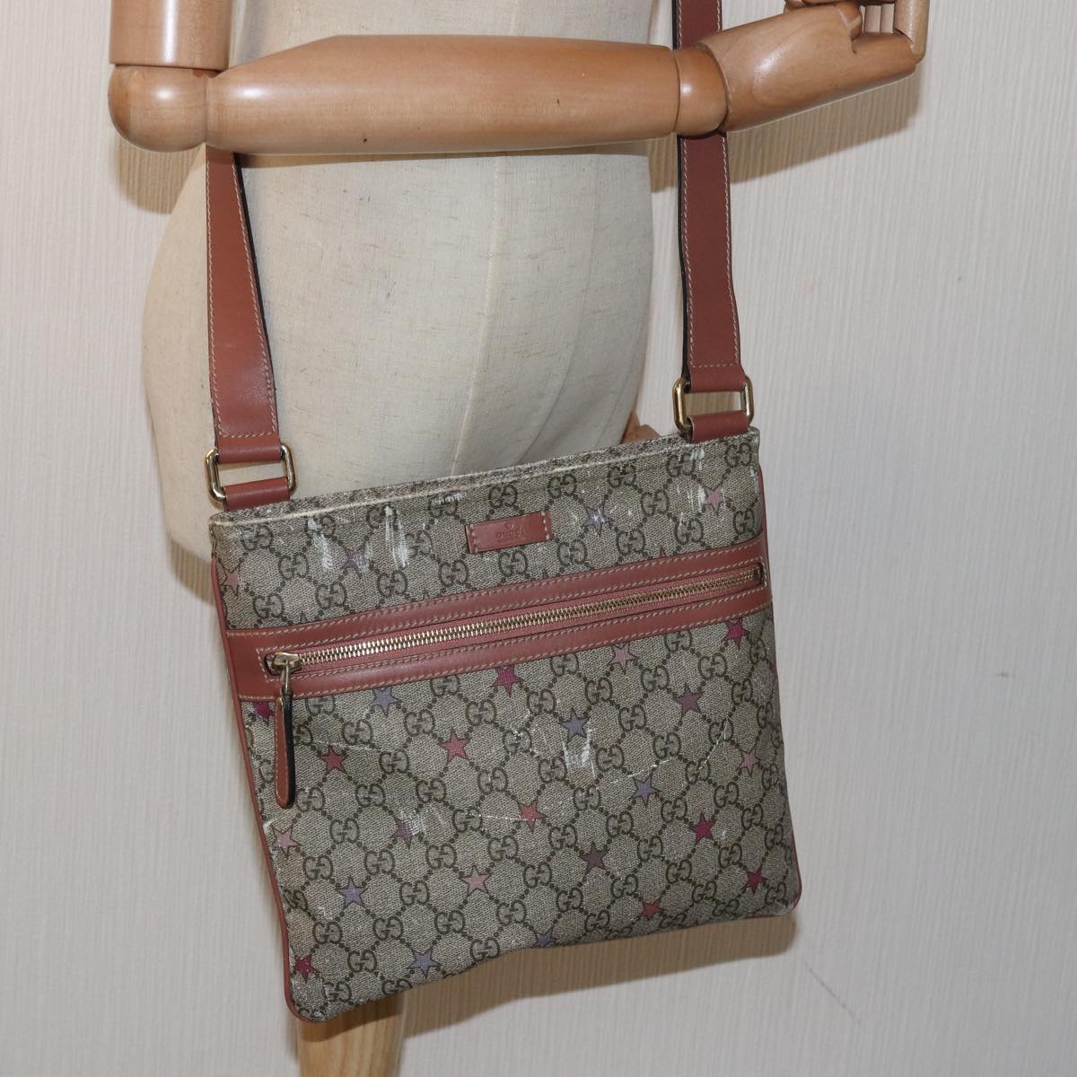 GUCCI GG Supreme Shoulder Bag PVC Leather Beige 295257 81454