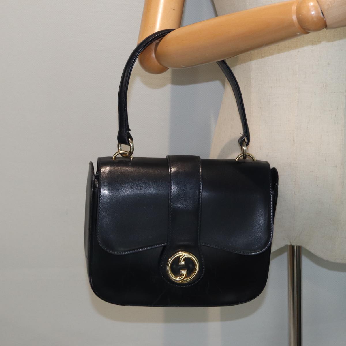 GUCCI Hand Bag Leather Black 81848
