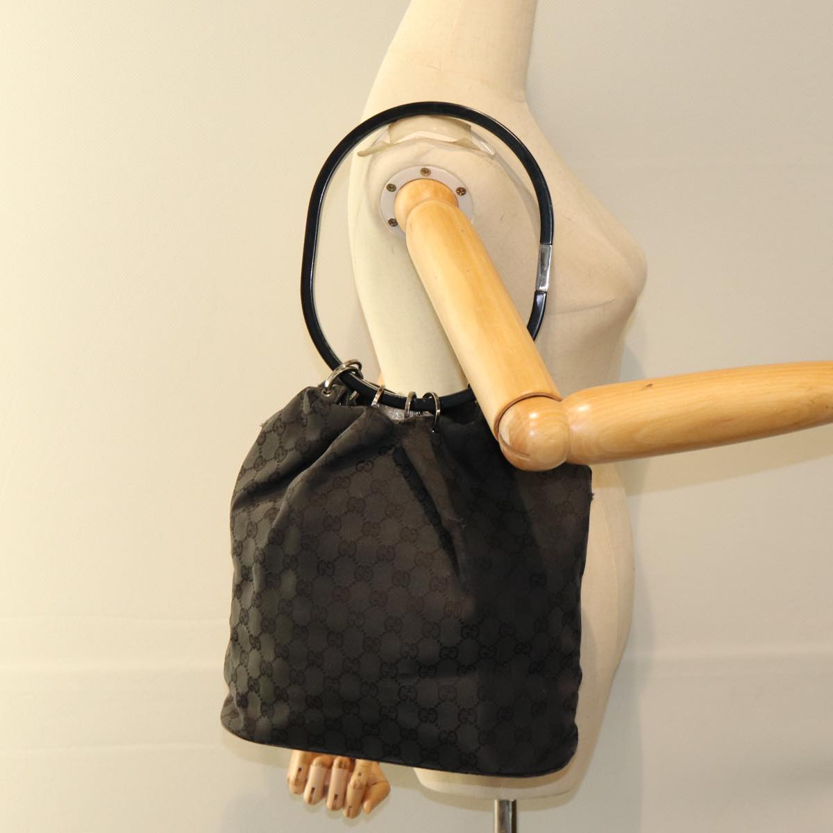 GUCCI GG Canvas Shoulder Bag Black 001 3738 82165
