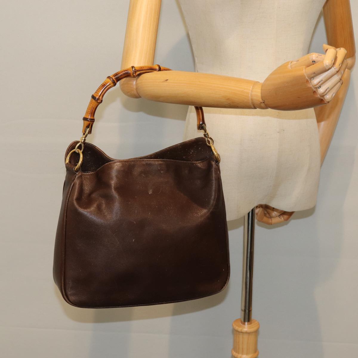 GUCCI Bamboo Shoulder Bag Leather 2way Brown 001 3444 1638 82177