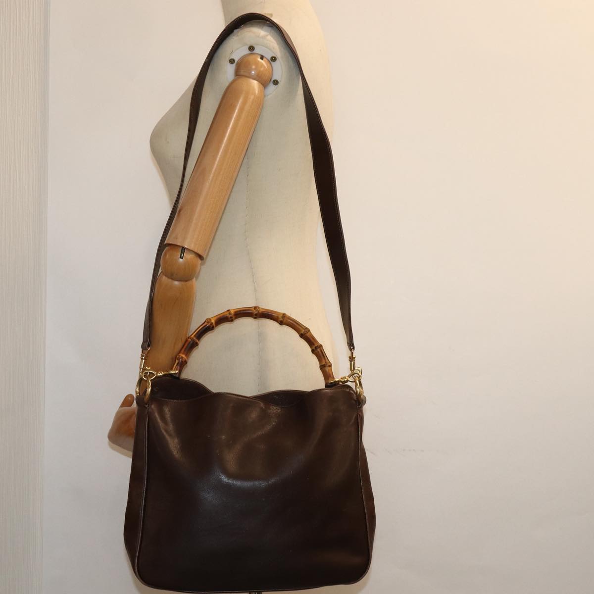 GUCCI Bamboo Shoulder Bag Leather 2way Brown 001 0166 1638 82704