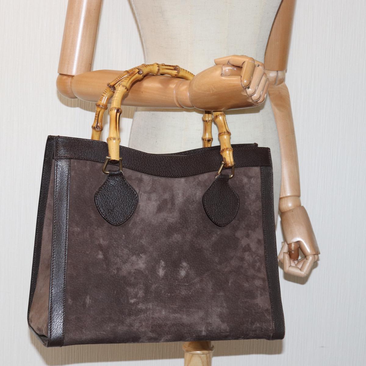 GUCCI Bamboo Hand Bag Suede Brown 002 1095 0260 82706