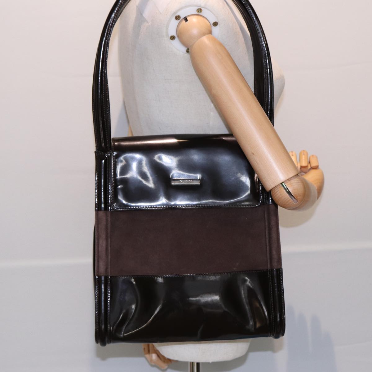 GUCCI Tote Bag Enamel Suede Brown 82713