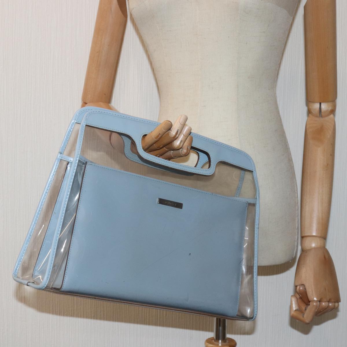 GUCCI Hand Bag Vinyl Light Blue 82716