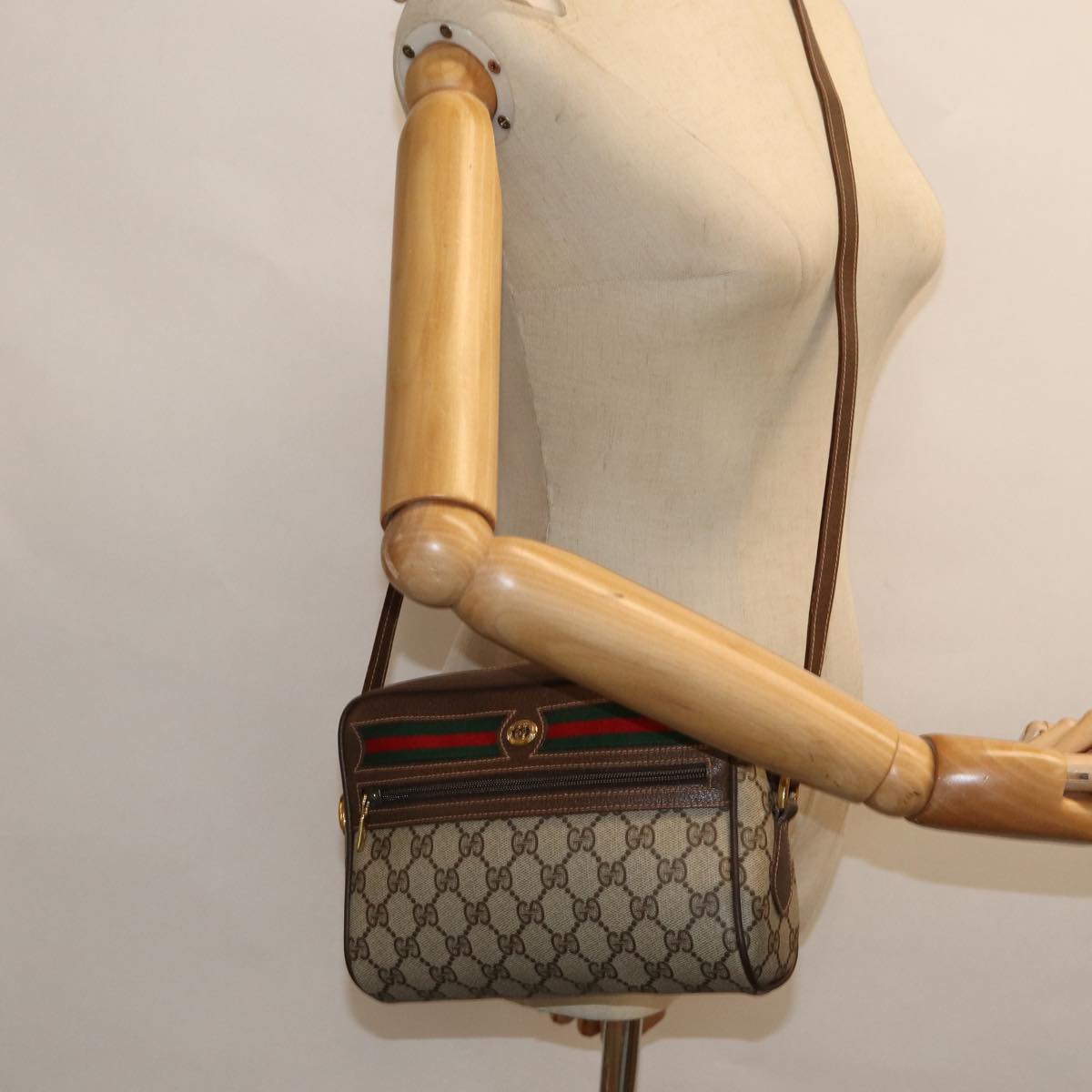 GUCCI GG Supreme Web Sherry Line Shoulder Bag PVC Beige Red 56 02 087 82871