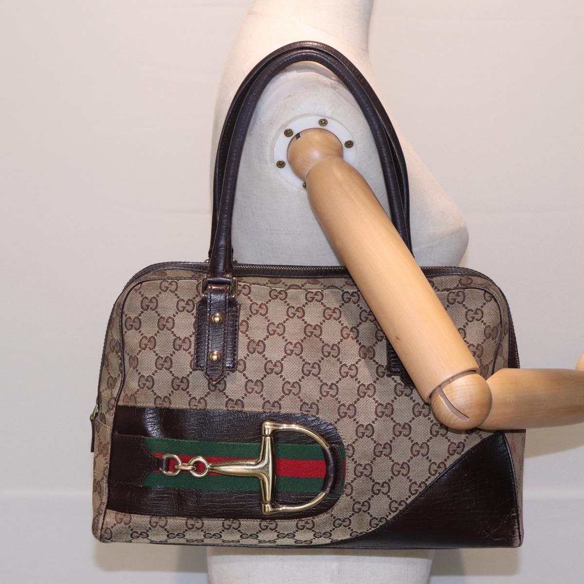GUCCI GG Canvas Web Sherry Line Hand Bag Beige Red Green 141503 83143
