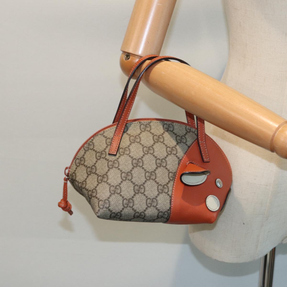 GUCCI GG Supreme Hand Bag PVC Leather Beige Orange 271093 83144