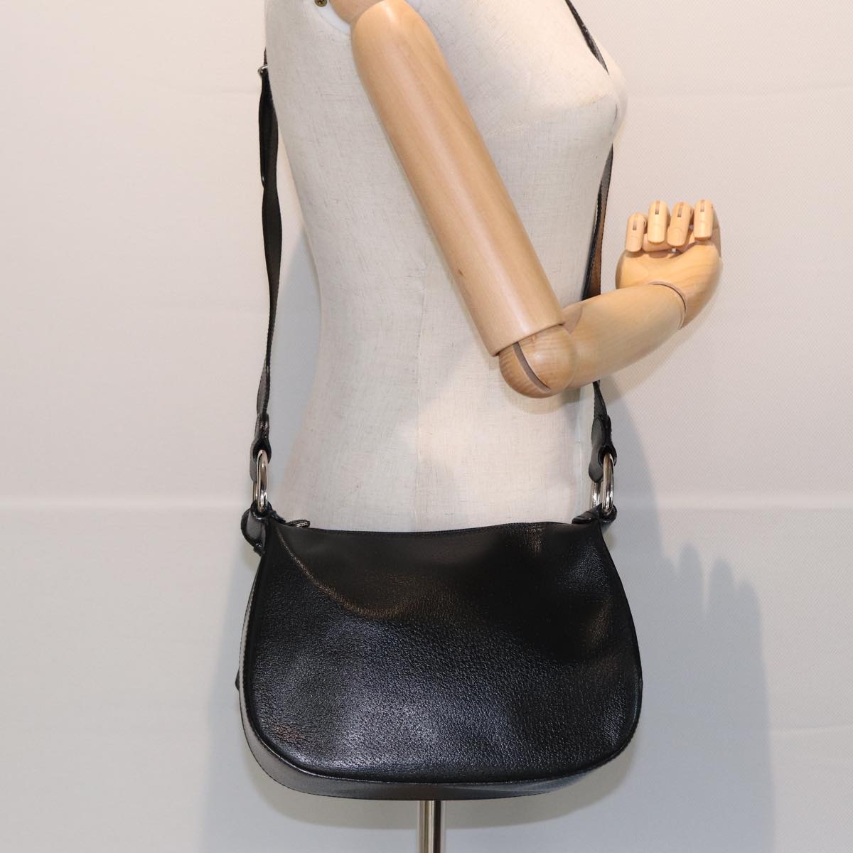 GUCCI Shoulder Bag Leather Black 83371