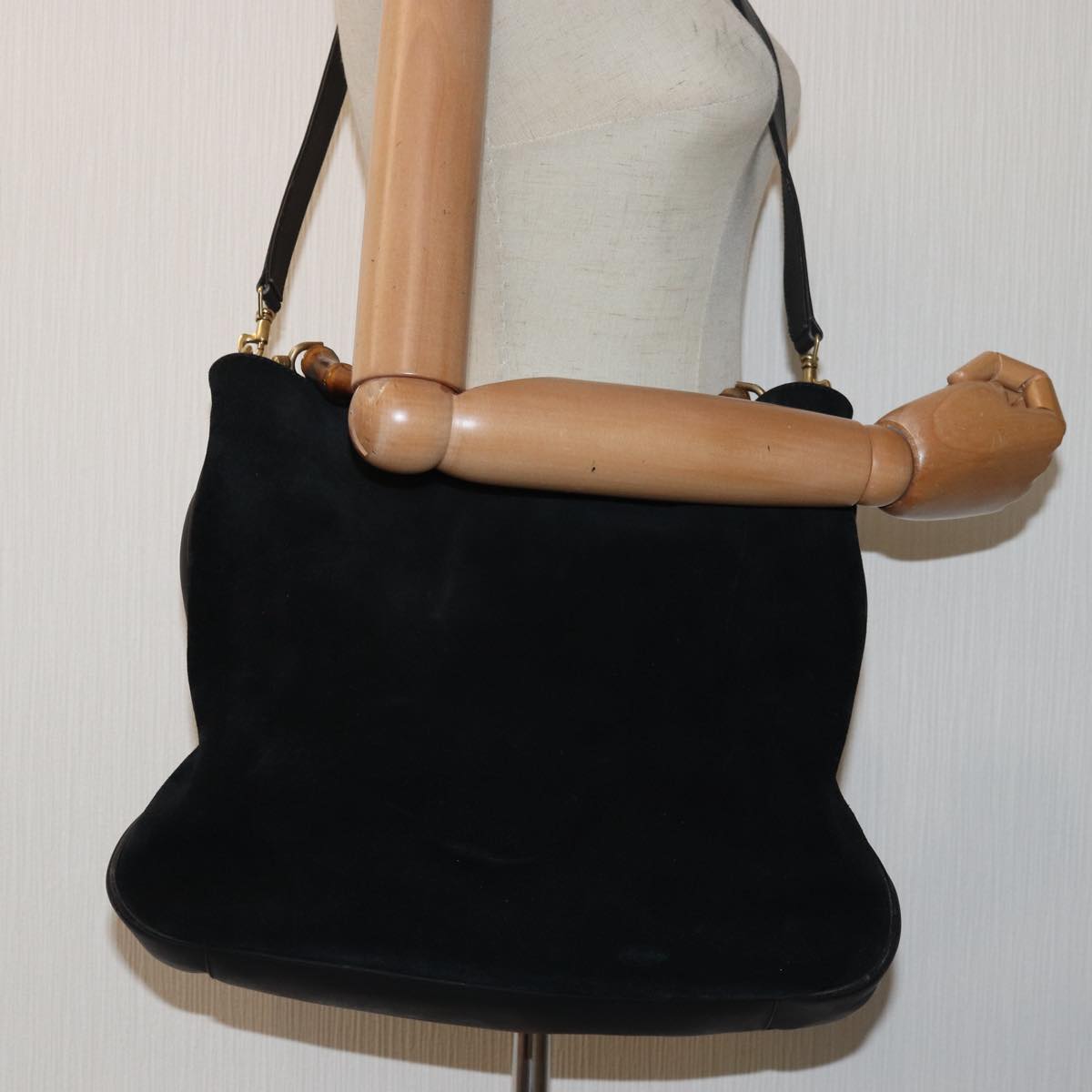 GUCCI Bamboo Hand Bag Suede 2way Black 83450