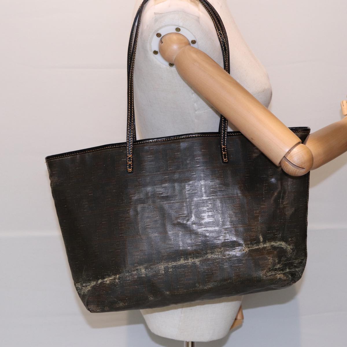 FENDI Zucca Canvas Tote Bag Brown Black 83688