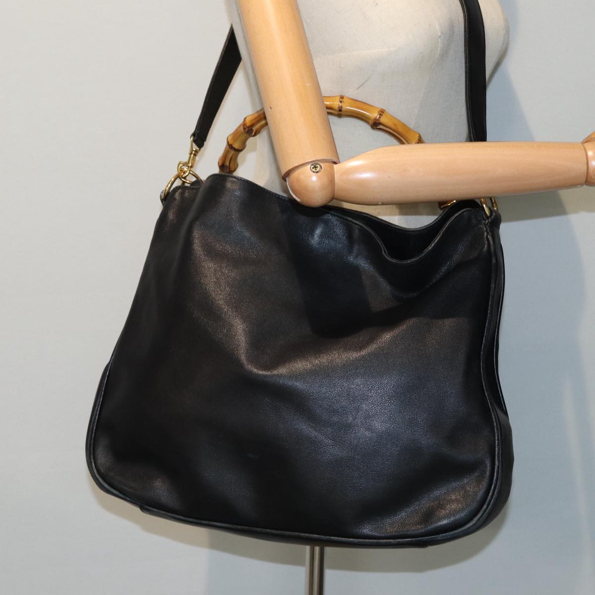 GUCCI Bamboo Hand Bag Leather Black 001 1577 200047 83720