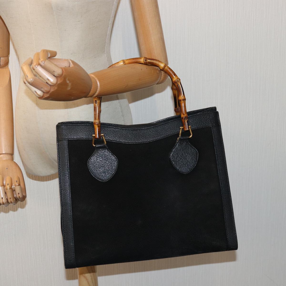 GUCCI Bamboo Hand Bag Suede Black 002 1095 026 83941