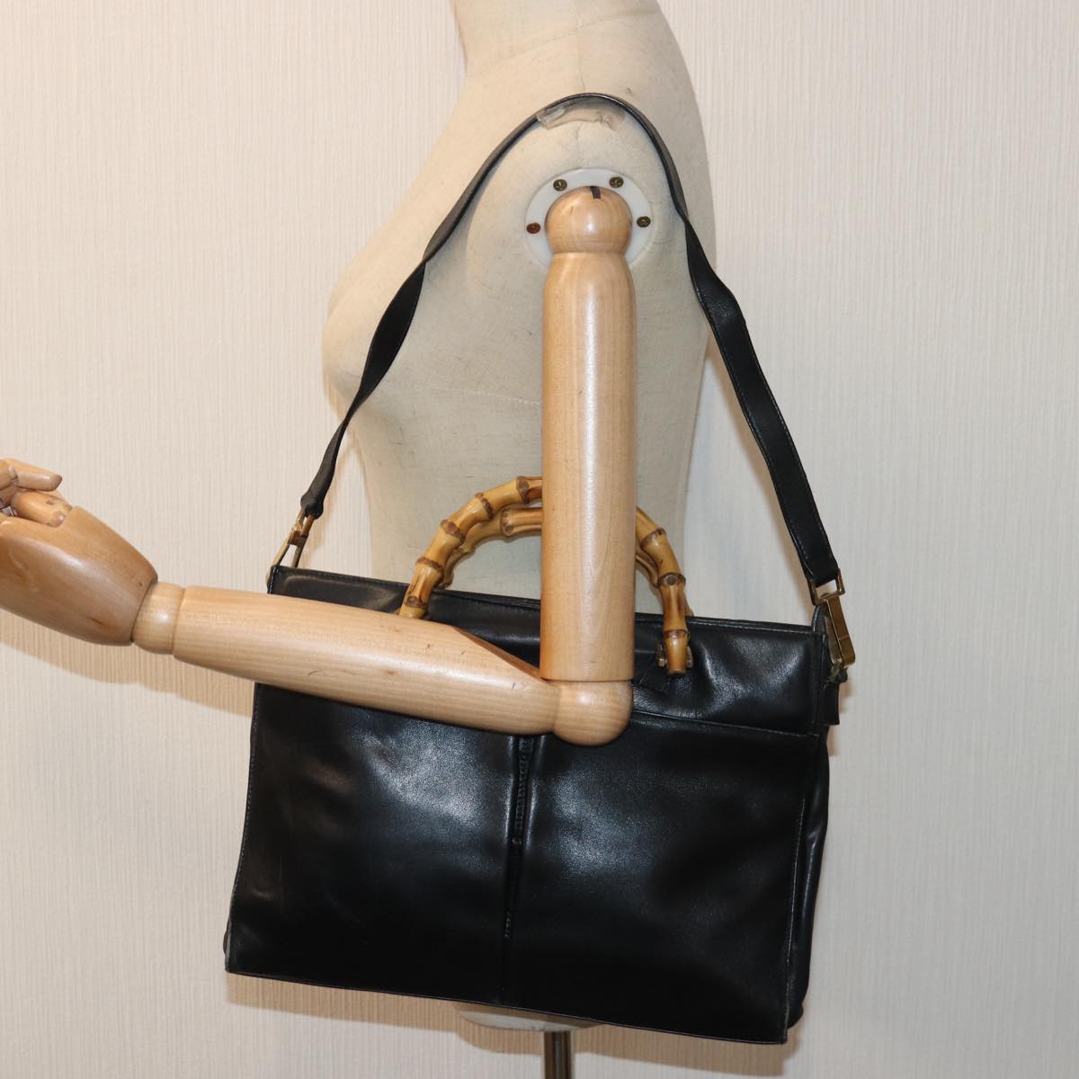 GUCCI Bamboo Shoulder Bag Leather 2way Black 001 2855 1875 0 83966