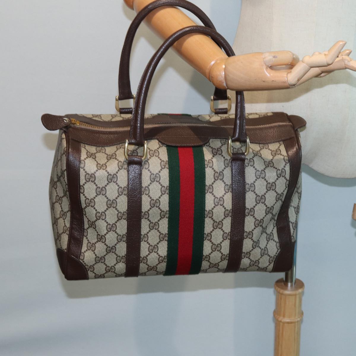 GUCCI GG Canvas Boston Bag PVC Leather Brown 84428