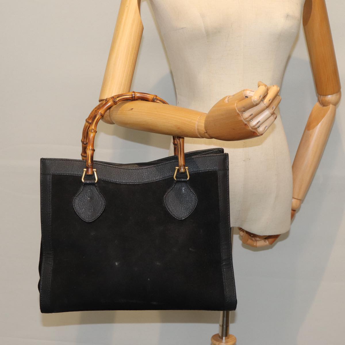 GUCCI Bamboo Hand Bag Leather Black Gold 002 2853 0260 0 84558
