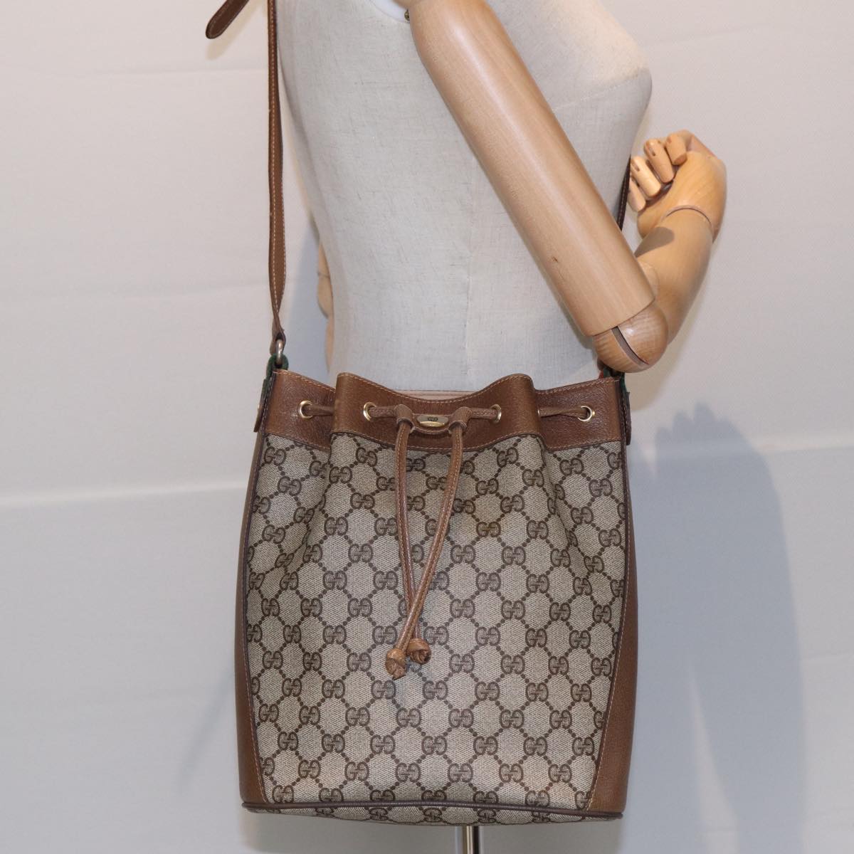 GUCCI GG Supreme Web Sherry Line Shoulder Bag PVC Beige 72 02 034 84766