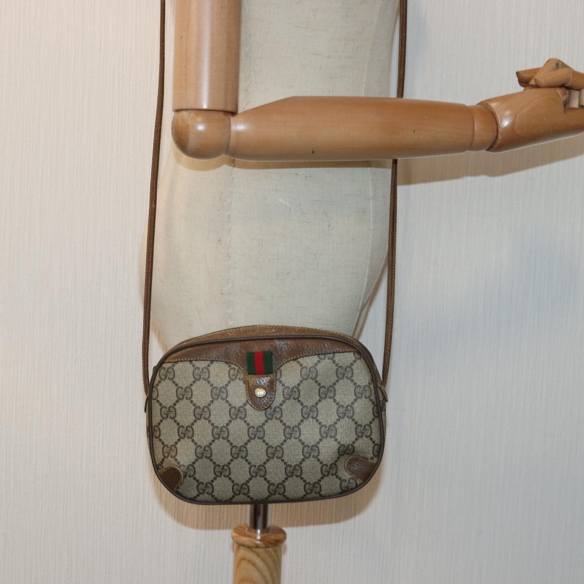 GUCCI GG Supreme Web Sherry Line Shoulder Bag PVC Beige Red 89 02 066 84927