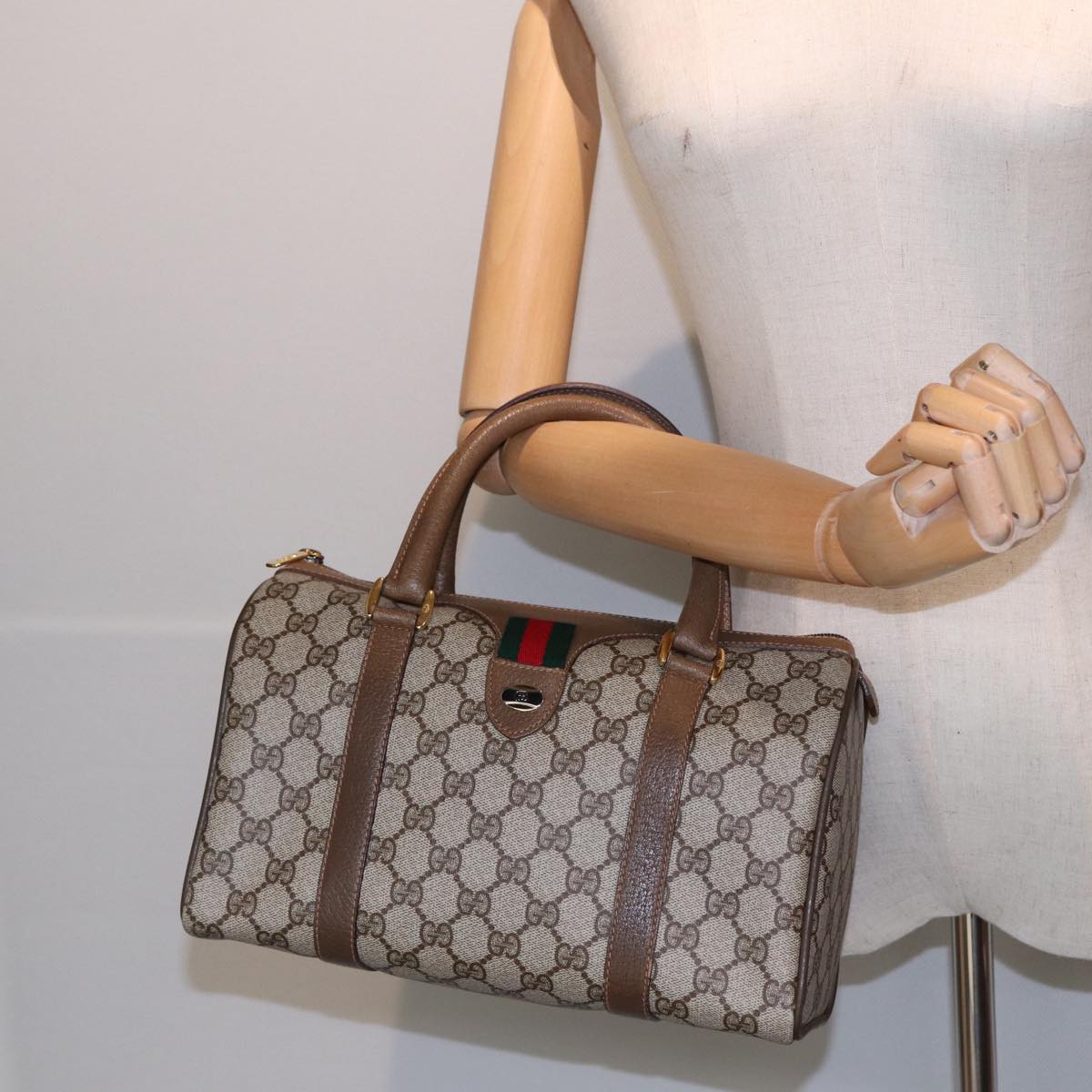 GUCCI GG Supreme Web Sherry Line Boston Bag PVC Beige Red 40 02 006 84929