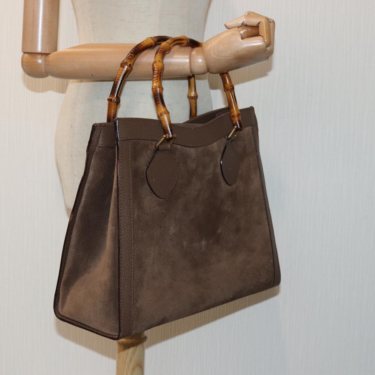 GUCCI Bamboo Hand Bag Suede Brown Gold 002 2853 0260 0 84940