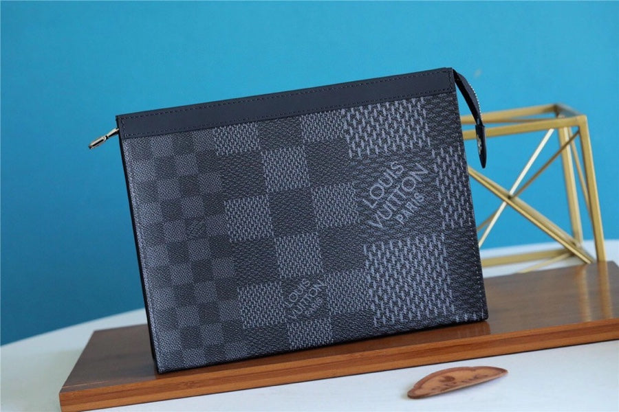 LV Pochette Voyage MM Damier Graphite 3D Canvas Grey For Men, Travel AcGLAMIssories 27cm LV N60444