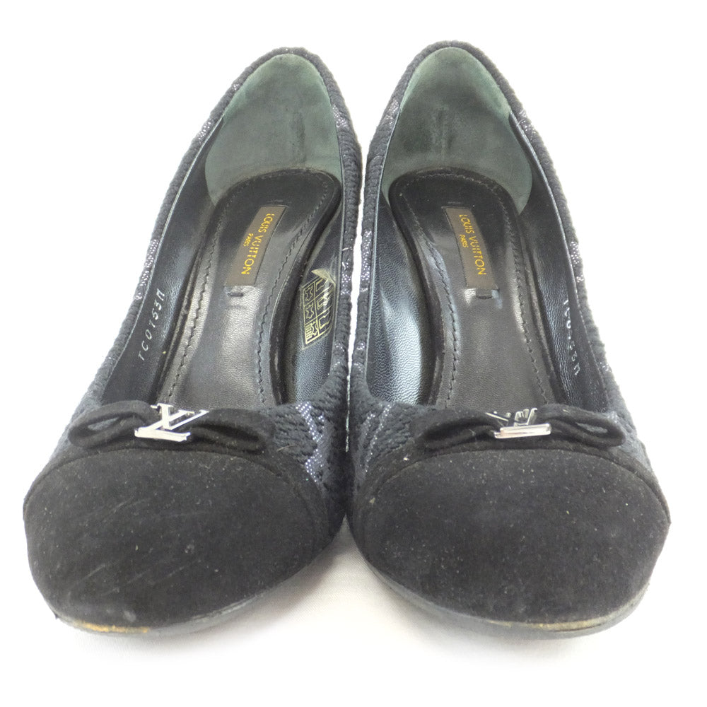 Louis Vuitton Monogram Twin Pump Heels Size 35 22.0cm Equivalent Black Suede Shoes