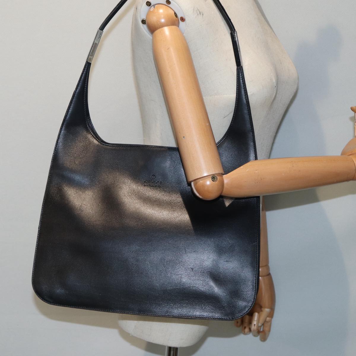 GUCCI Shoulder Bag Leather Silver Black 001 3167 85392