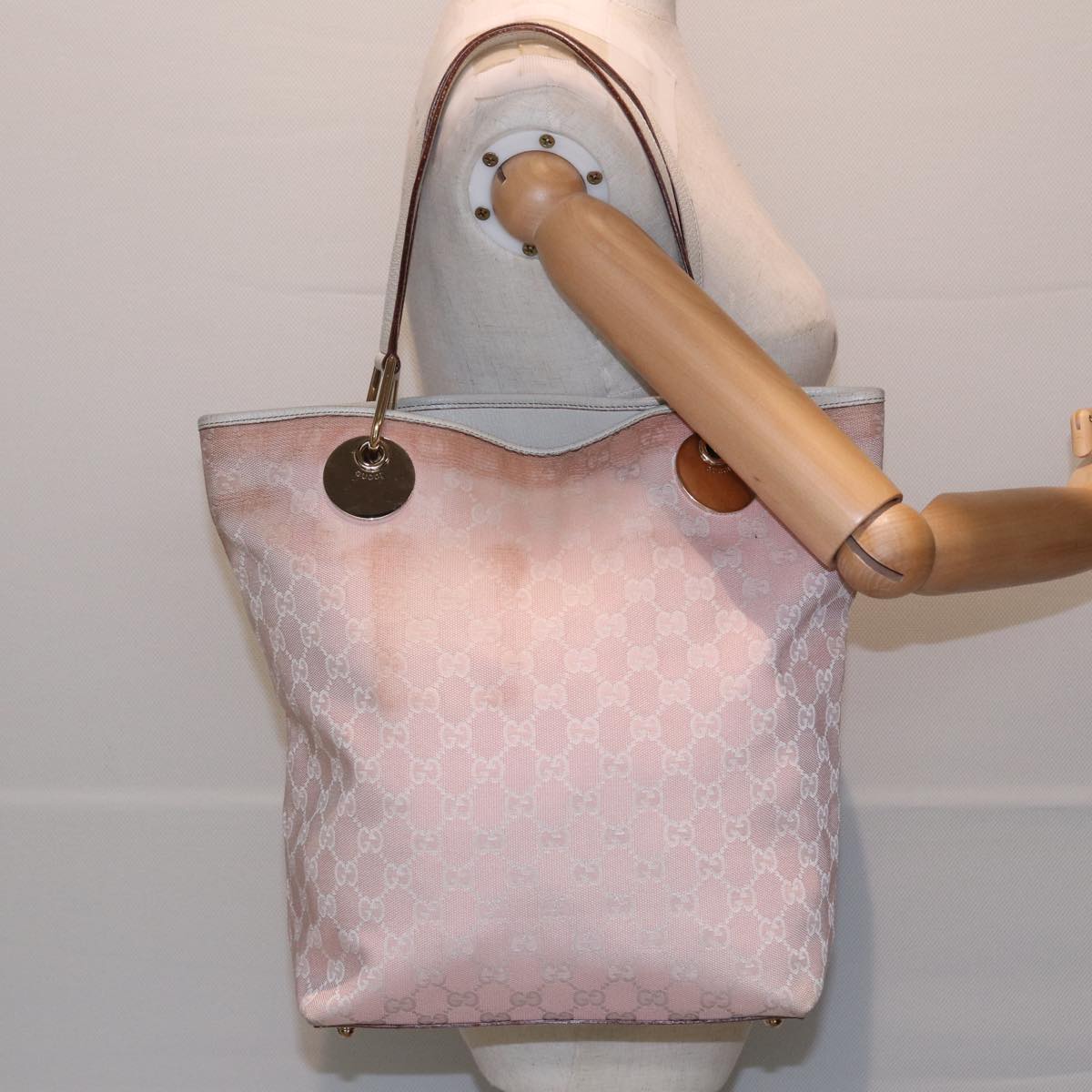 GUCCI GG Canvas Tote Bag Pink White gold 120836 85502