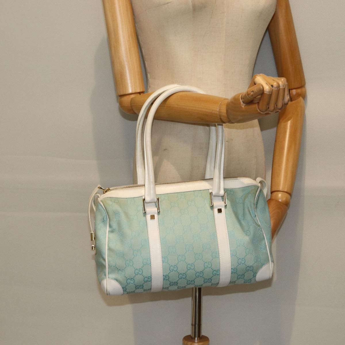 GUCCI GG Canvas Hand Bag Beige White gold 000 0851 85519