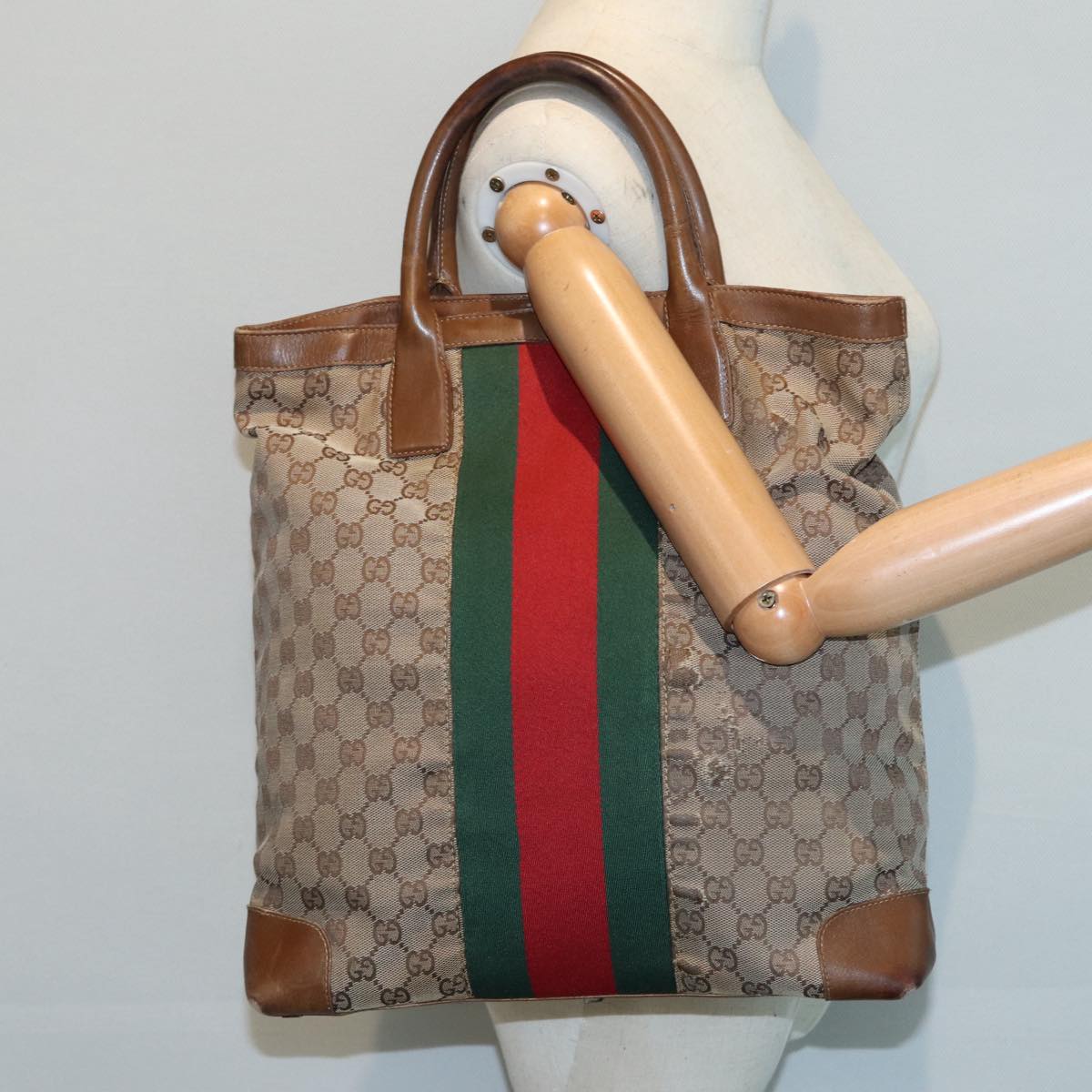 GUCCI GG Canvas Web Sherry Line Hand Bag Beige Silver 2058 002 5100 85747