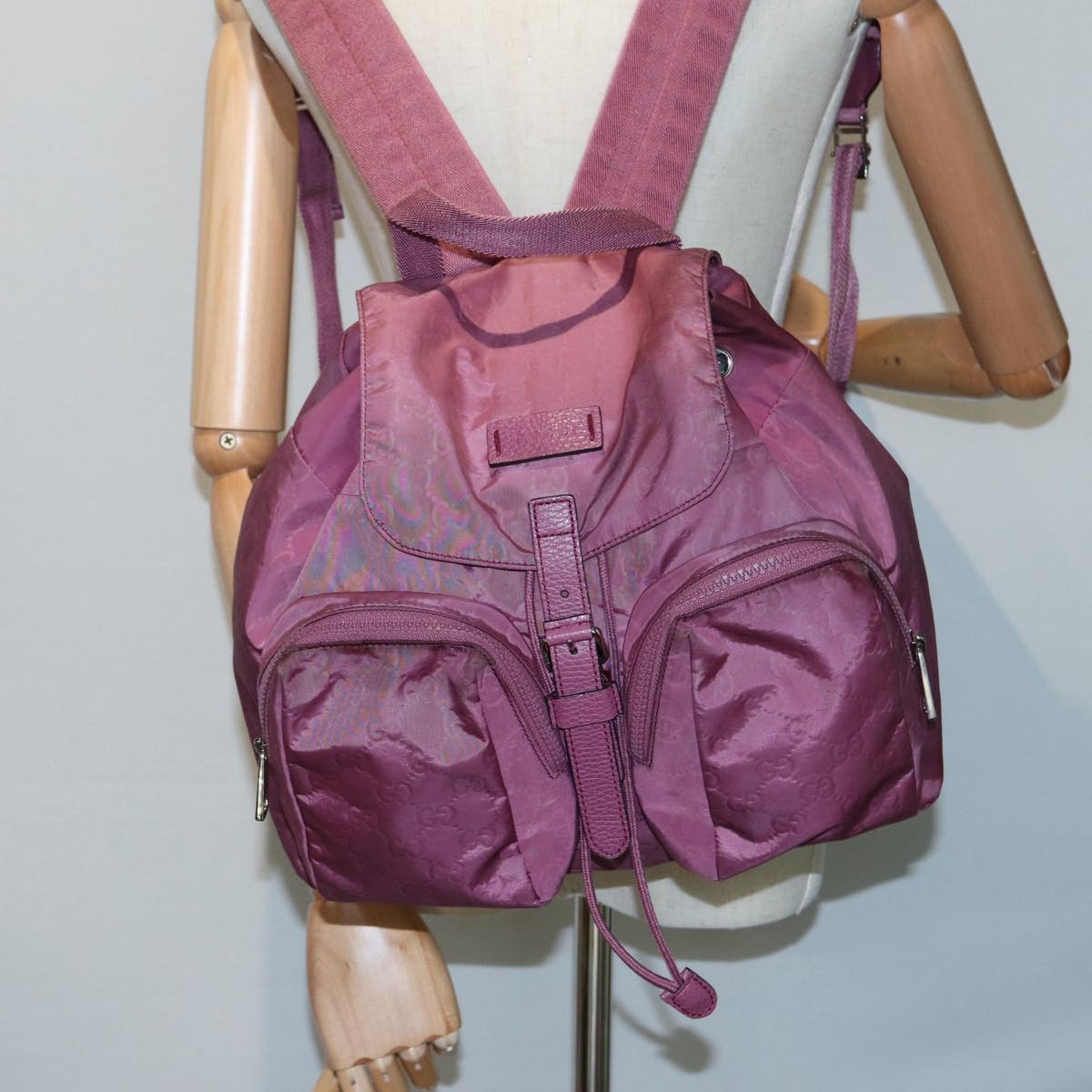 GUCCI GG Canvas Backpack Nylon Purple Silver 406361 86158