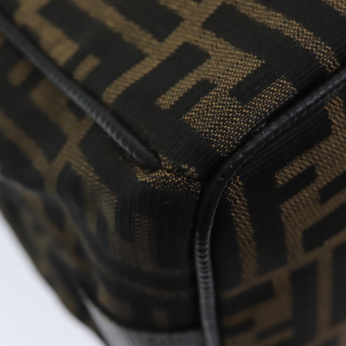 FENDI Zucca Canvas Vanity Pouch Brown Black gold 86218