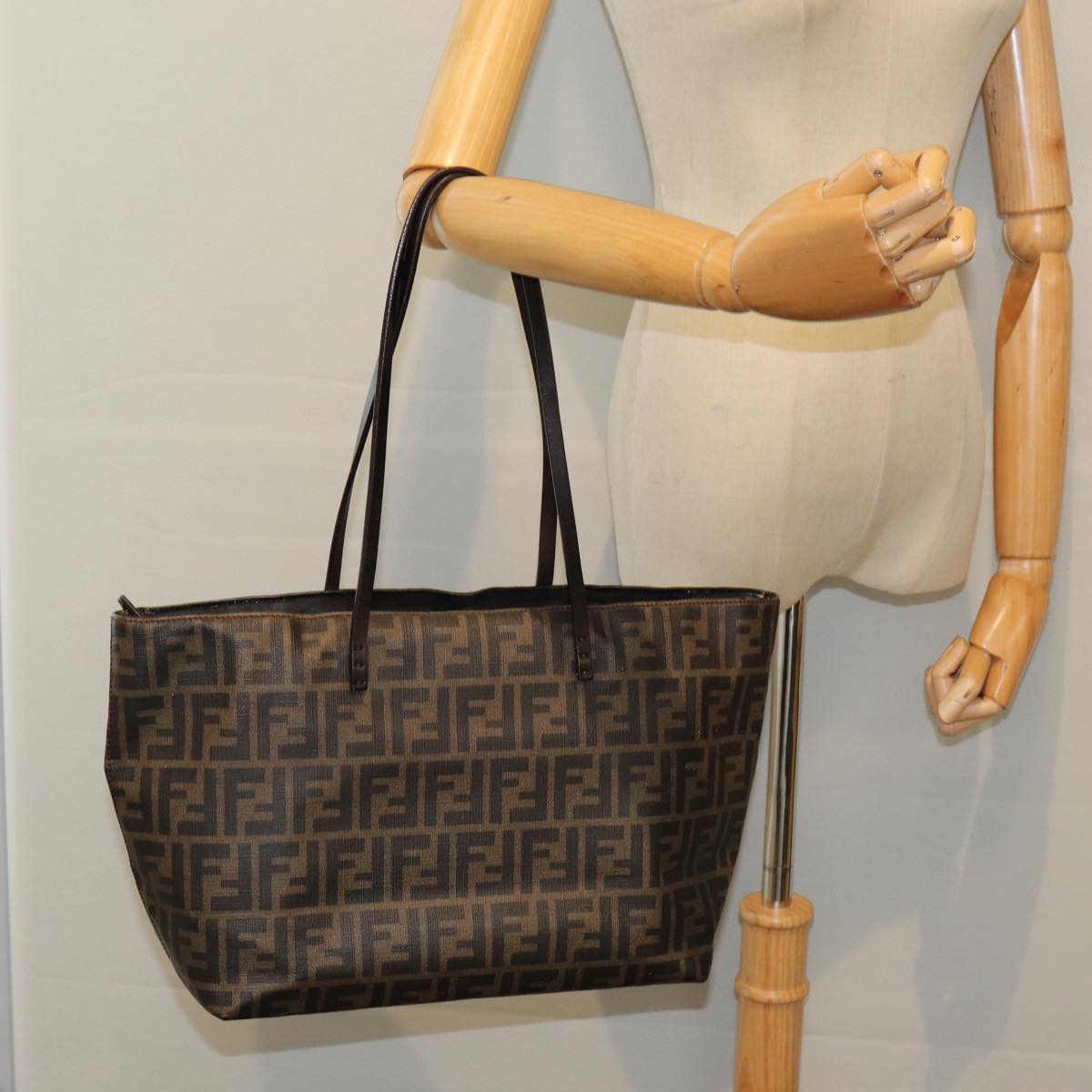 FENDI Zucca Canvas Tote Bag Brown Black gold 86249