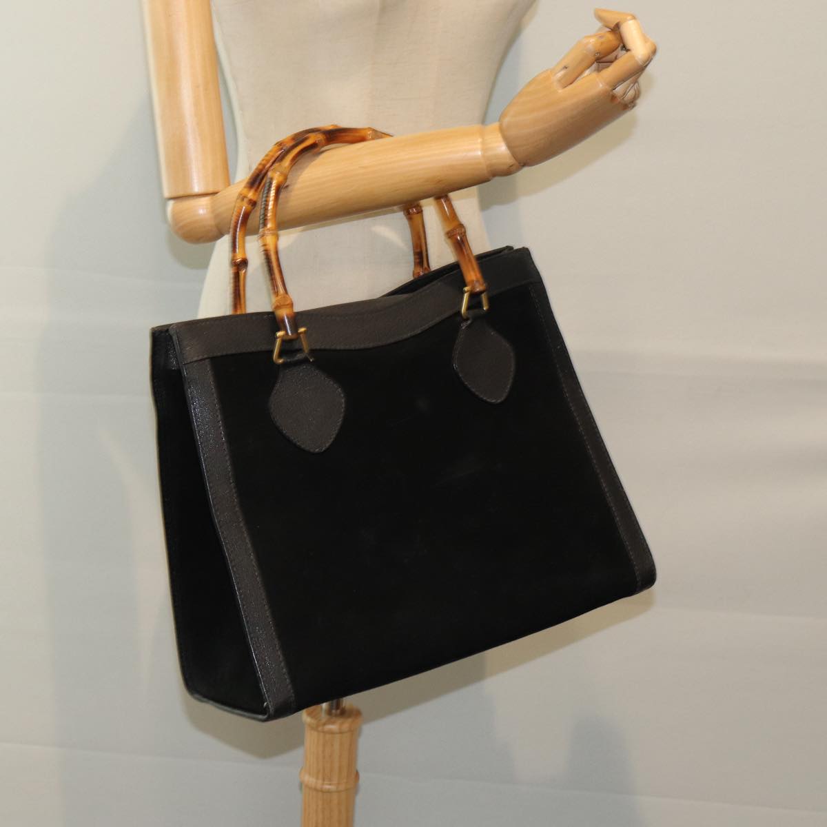 GUCCI Bamboo Hand Bag Suede Black Gold 002 2853 0260 0 86258