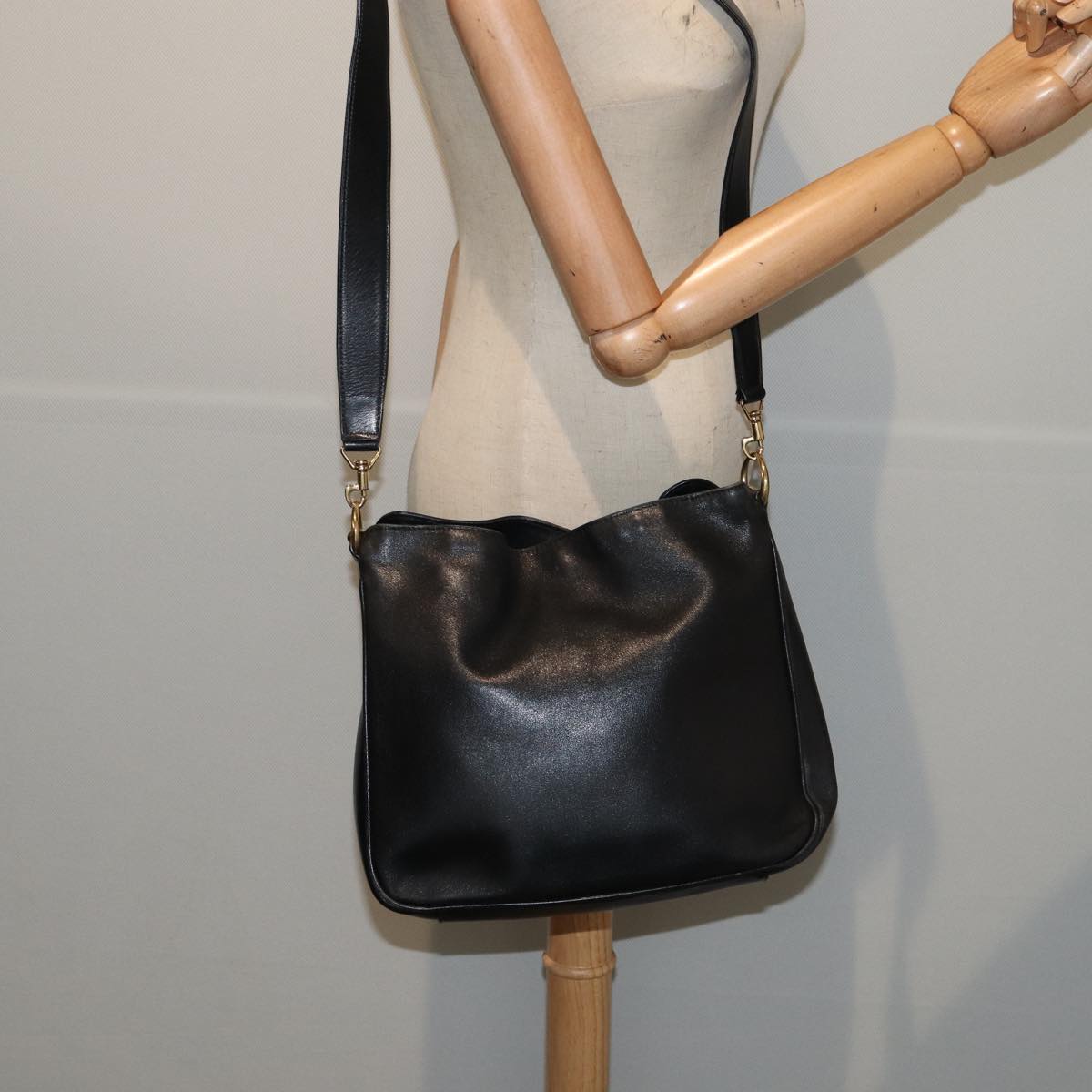 GUCCI Bamboo Hand Bag Leather 2way Black Gold 001 1638 200047 86260