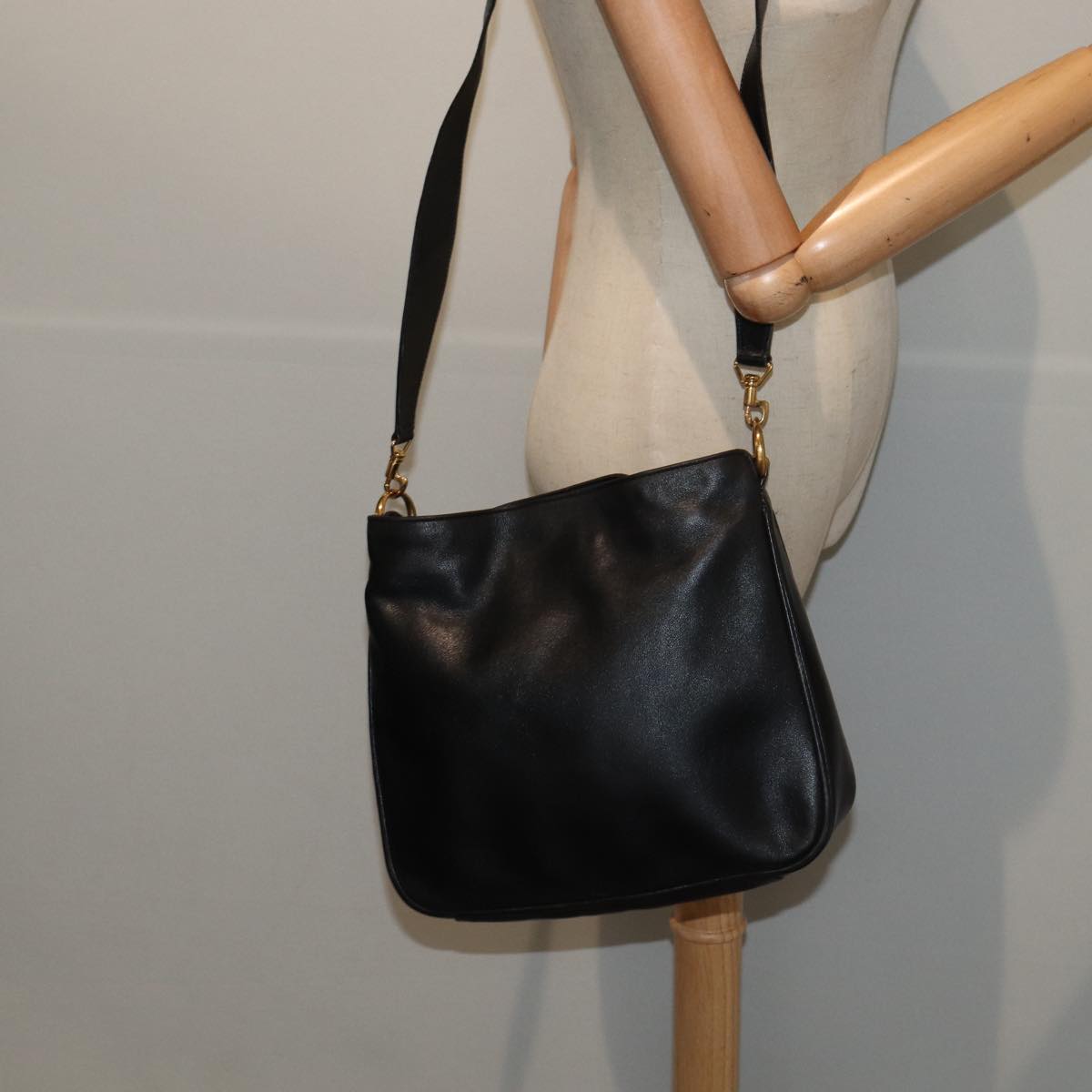 GUCCI Bamboo Hand Bag Leather 2way Black Gold 001 2113 1638 86261