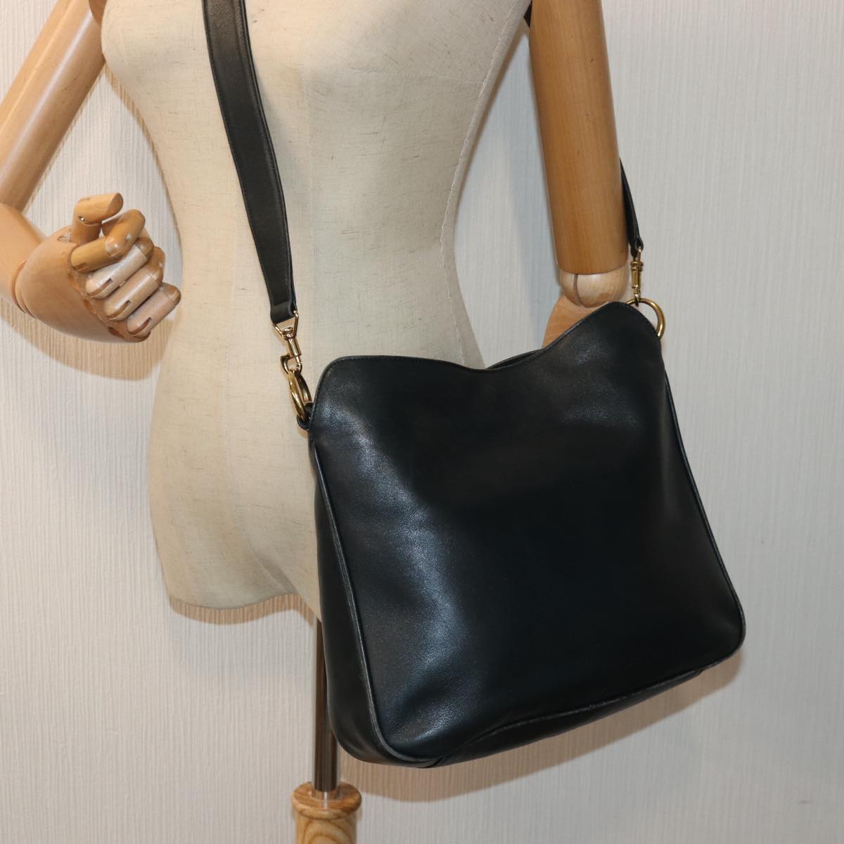 GUCCI Hand Bag Leather 2way Navy Gold 001 0166 1638 86728