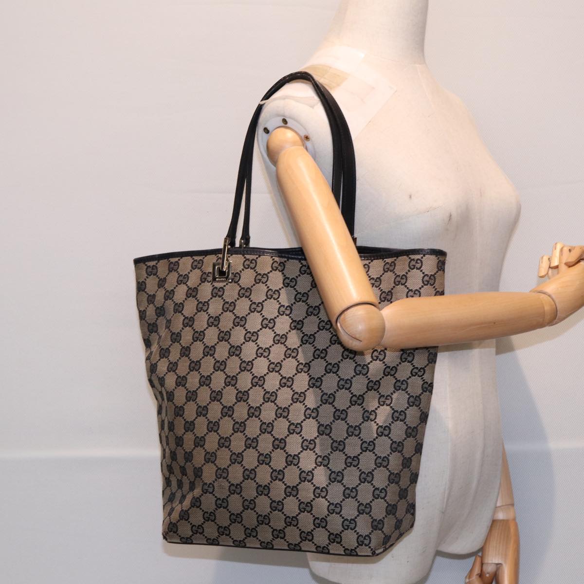 GUCCI GG Canvas Tote Bag Beige Navy Silver 002 1098 1705 87045