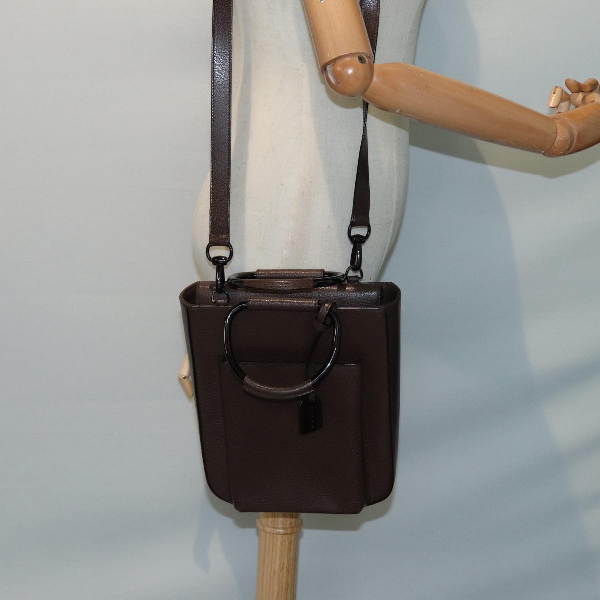 GUCCI Hand Bag Leather 2way Brown Silver 87061