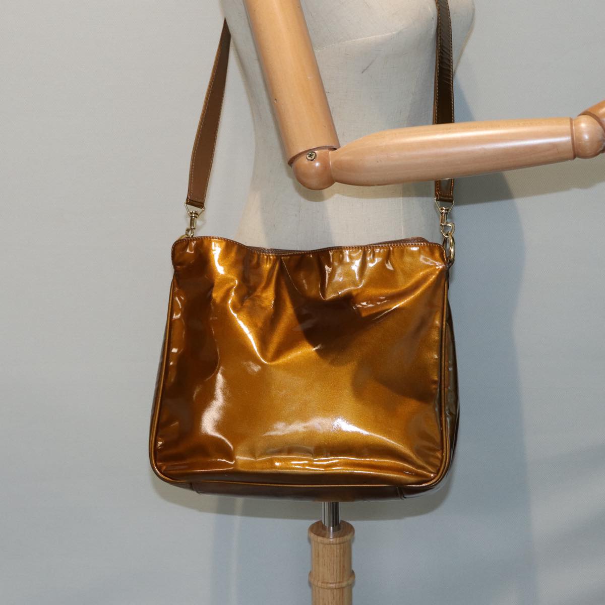 GUCCI Bamboo Hand Bag patent 2way Bronze 87342