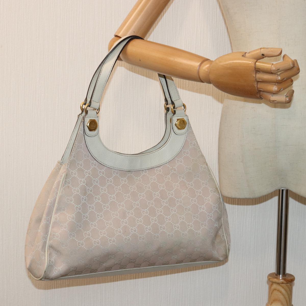 GUCCI GG Canvas Shoulder Bag Pink Gold 154981 87427