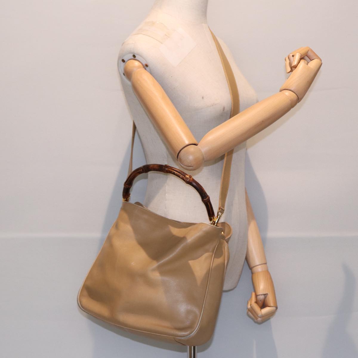 GUCCI Shoulder Bag Leather 2way Beige Gold 001 1705 1638 87627