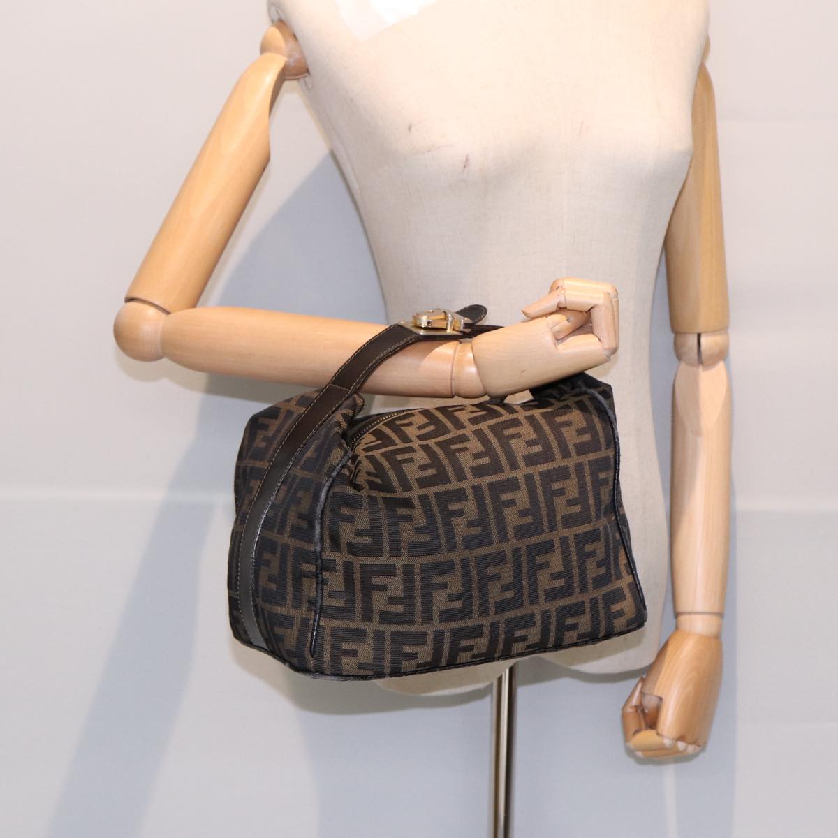 FENDI Zucca Canvas Hand Bag Brown 87646
