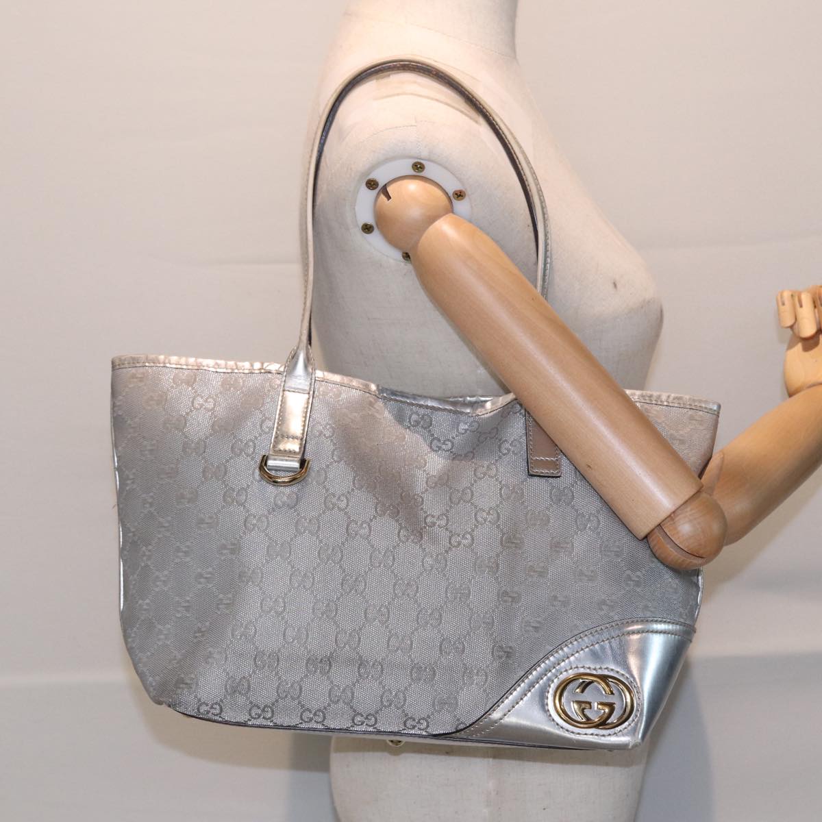 GUCCI GG Canvas Tote Bag Silver 87799