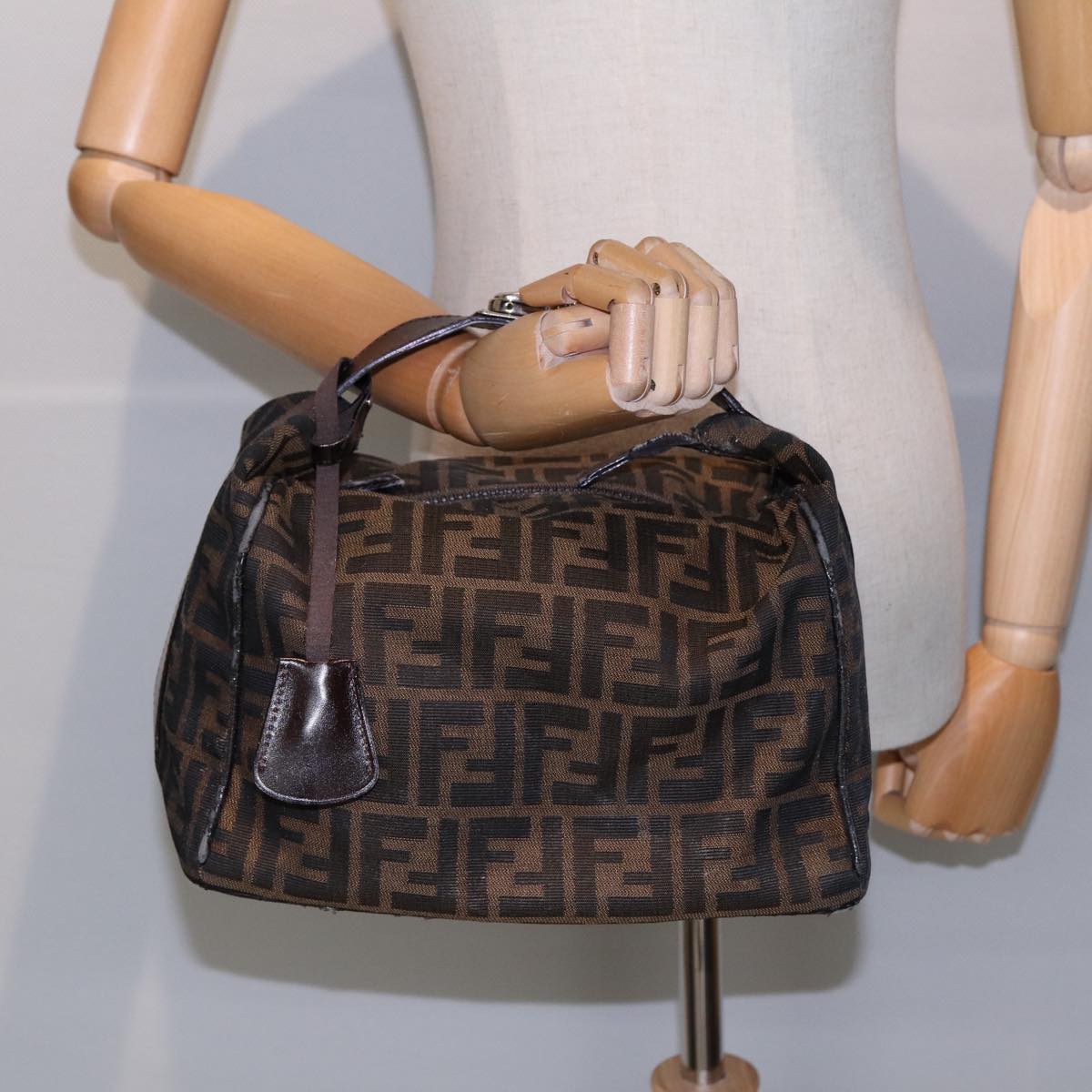 FENDI Zucca Canvas Vanity Pouch Brown Black Silver 87877