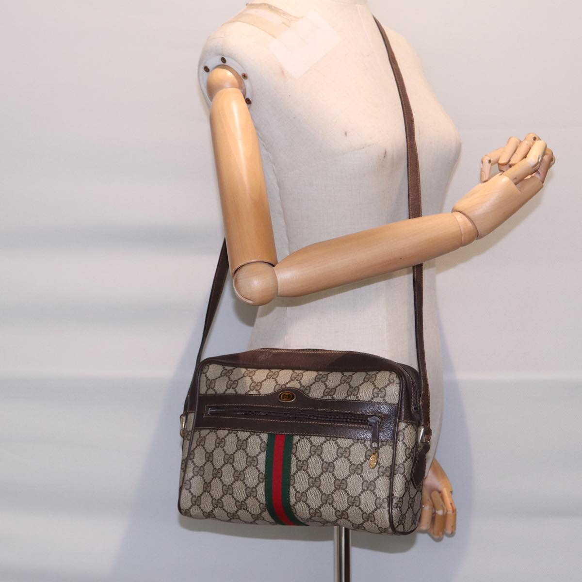 GUCCI GG Supreme Web Sherry Line Shoulder Bag PVC Beige 72 001 4071 88146