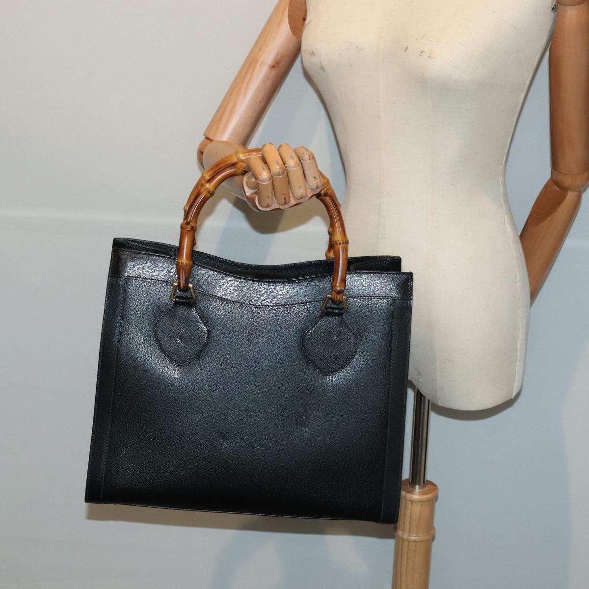 GUCCI Bamboo Hand Bag Leather Black Gold 002 1095 0260 88176