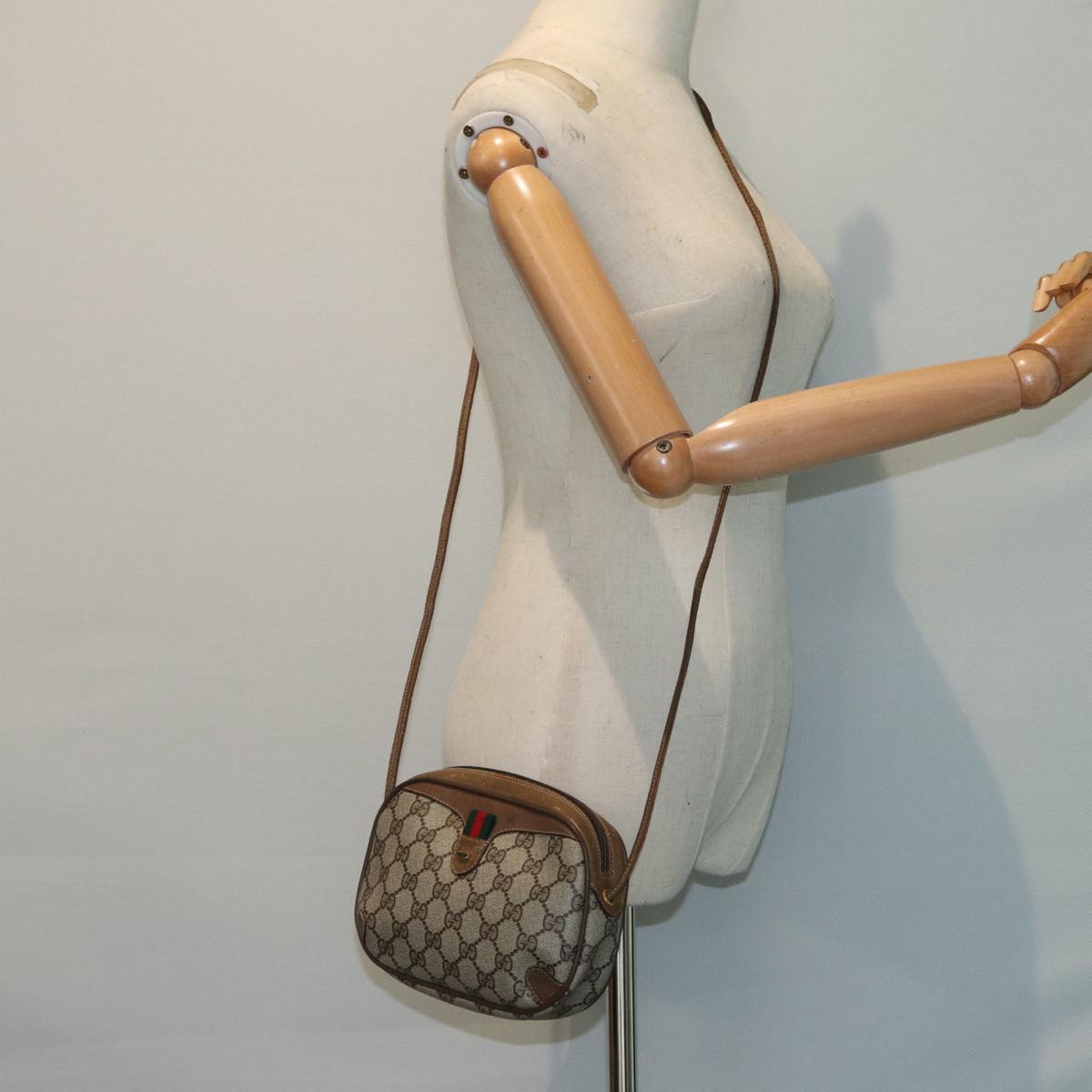 GUCCI GG Supreme Web Sherry Line Shoulder Bag PVC Beige 89 02 066 88405