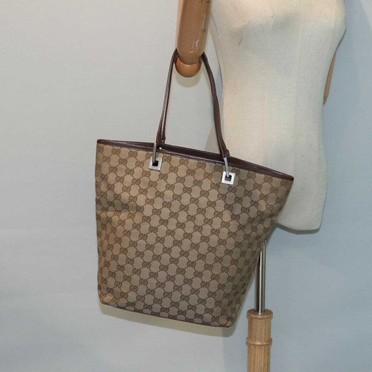 GUCCI GG Canvas Tote Bag Beige Silver 002 1098 88521