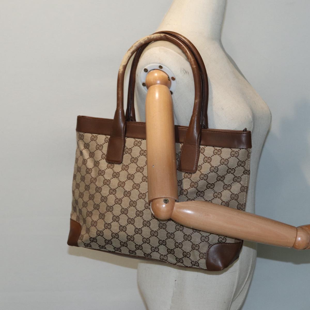 GUCCI GG Canvas Tote Bag Beige Gold 33890 88576